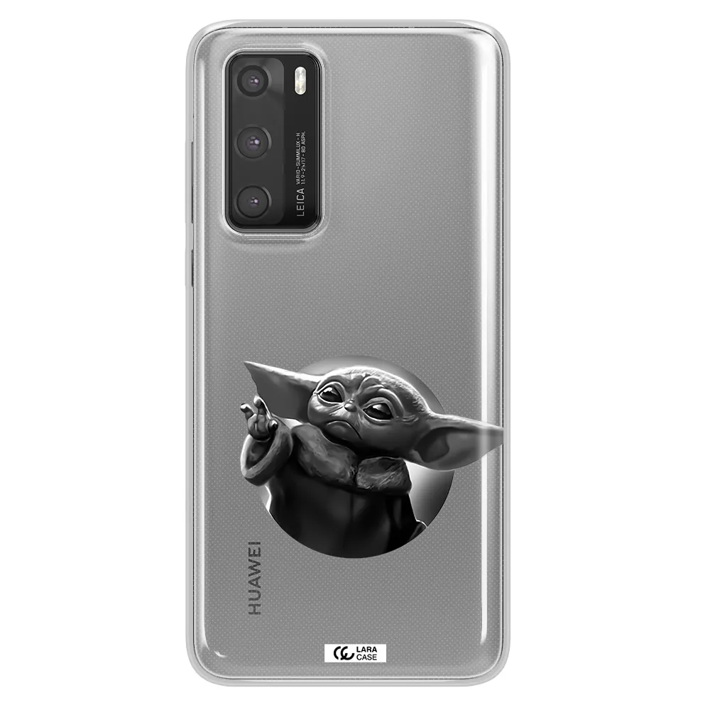 a black and white image of a baby yoda Huawei P40 Clear TPU Case