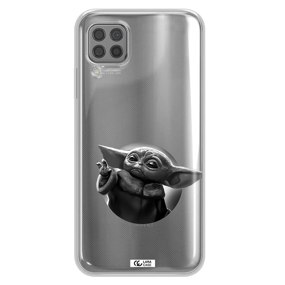 a black and white image of a baby yoda Huawei P40 Lite Clear TPU Case