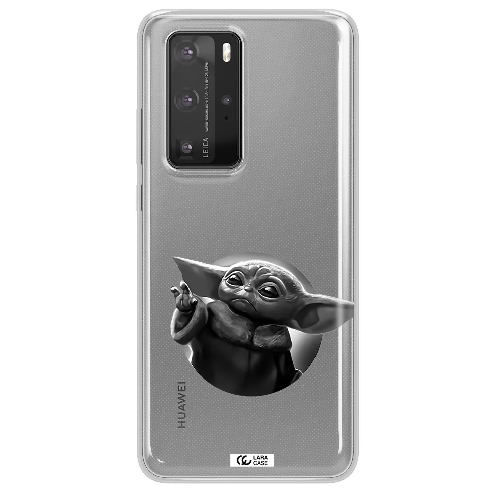 a black and white image of a baby yoda Huawei P40 Pro Clear TPU Case