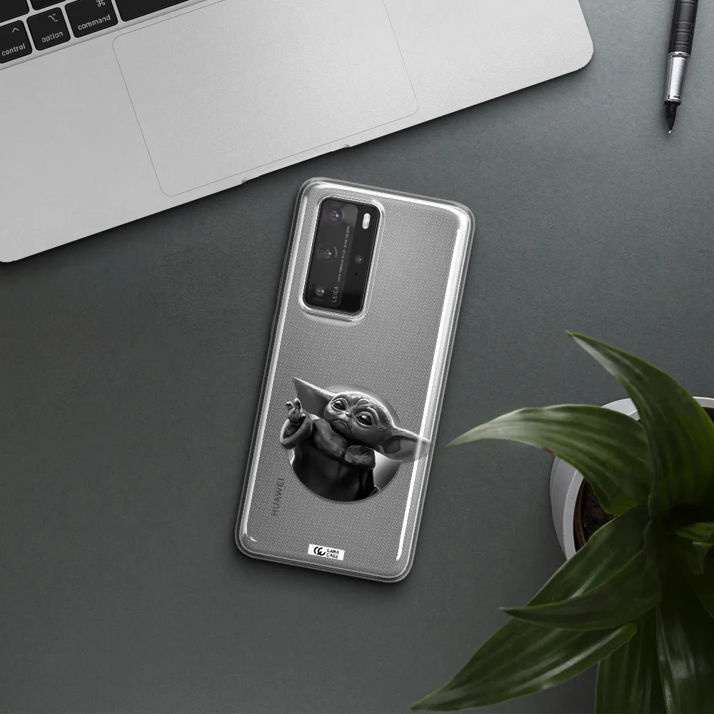 a black and white image of a baby yoda Huawei P40 Pro Clear TPU Case
