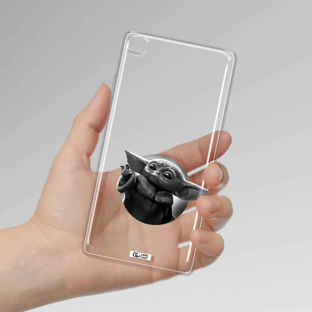 a black and white image of a baby yoda Huawei P8 Clear TPU Case