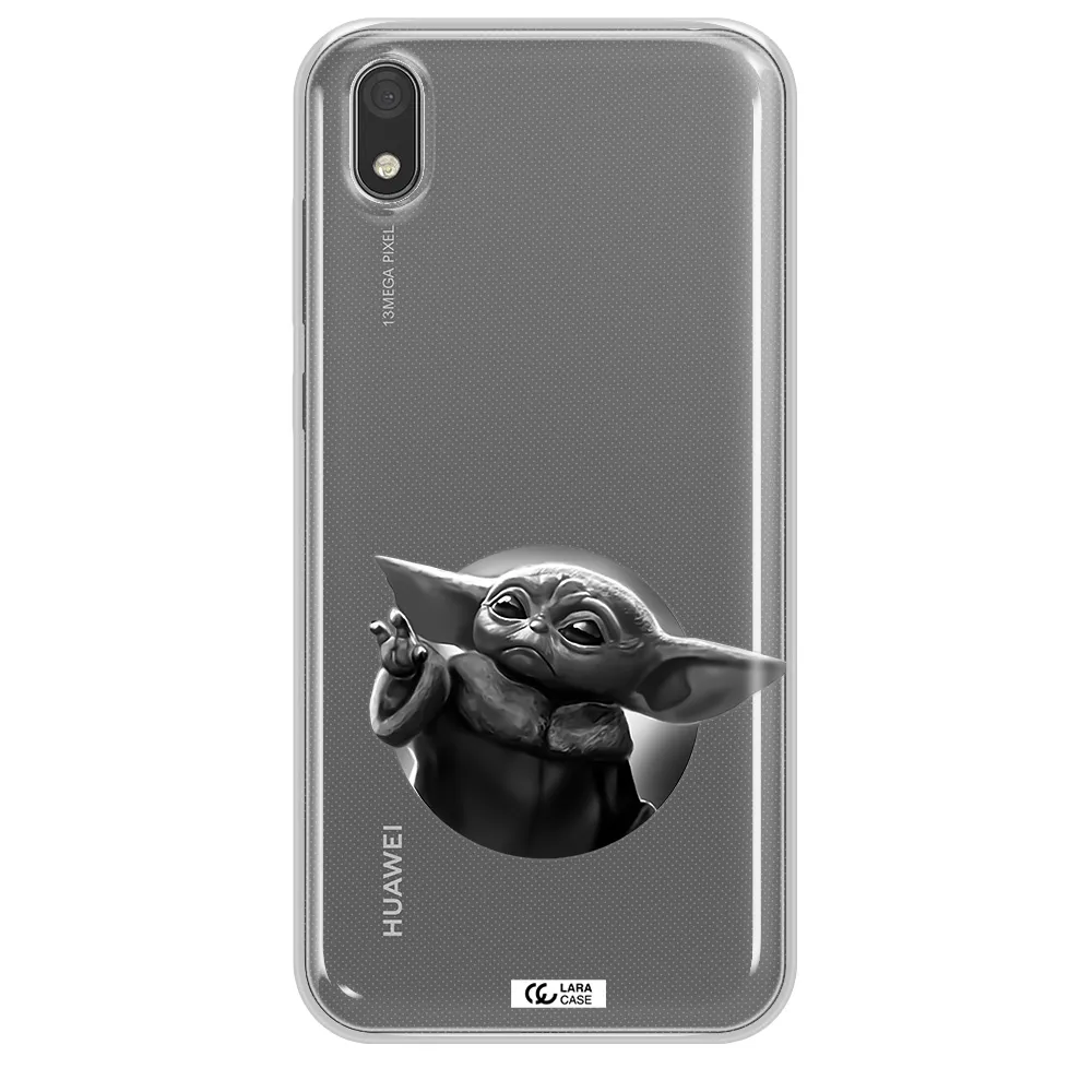 a black and white image of a baby yoda Huawei Y5 2019 Clear TPU Case