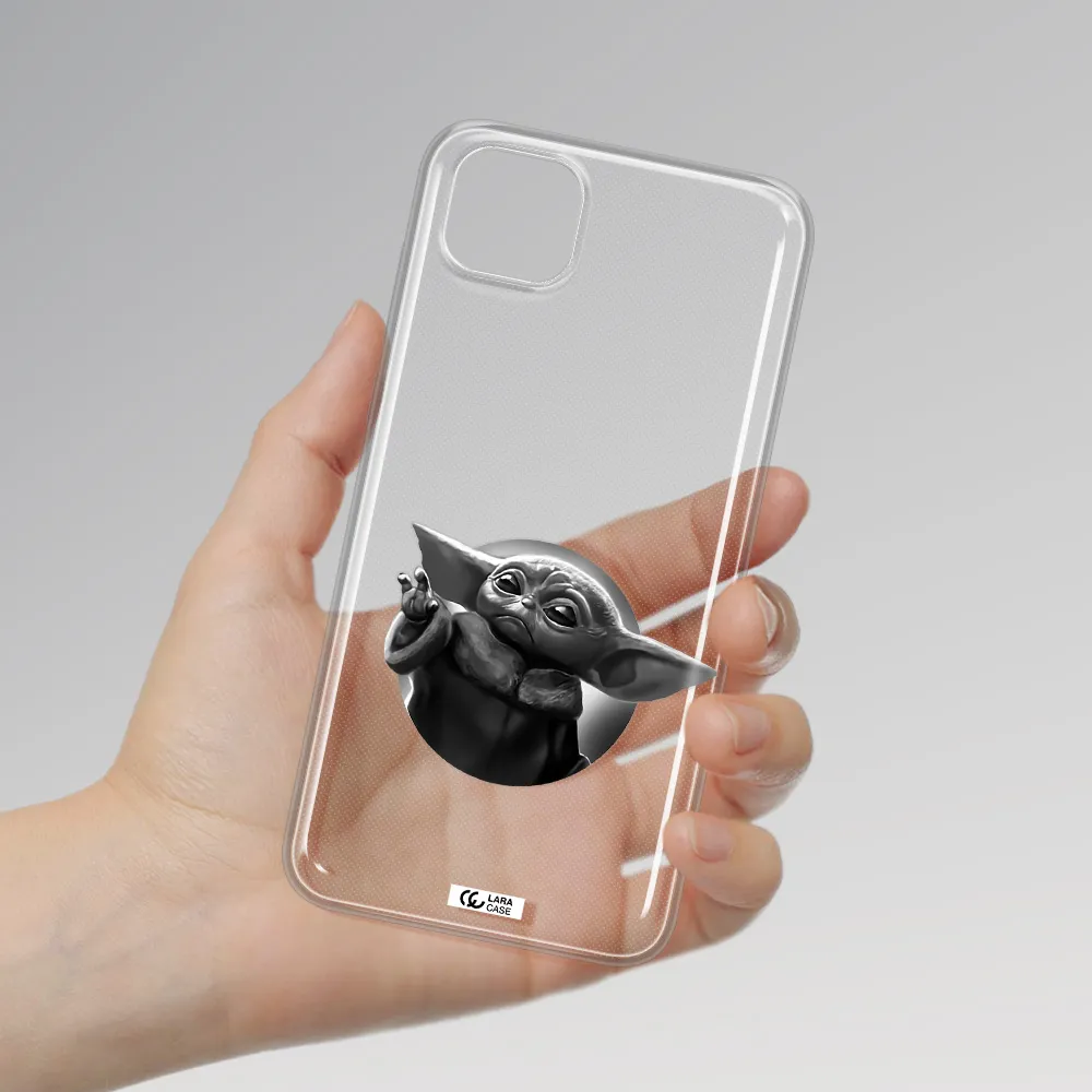 a black and white image of a baby yoda Huawei Y5P Clear TPU Case