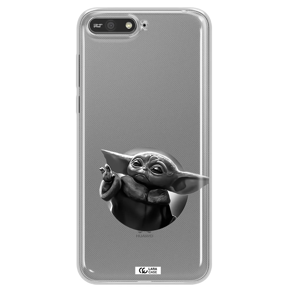 a black and white image of a baby yoda Huawei Y6 2018 Clear TPU Case