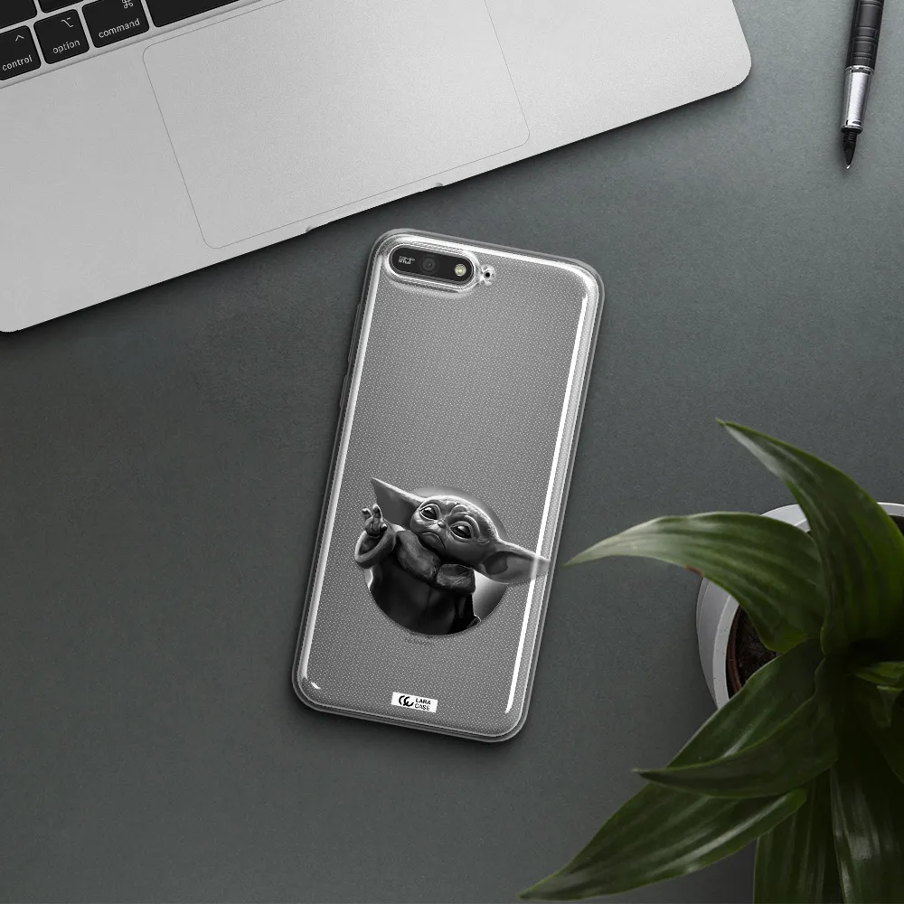 a black and white image of a baby yoda Huawei Y6 2018 Clear TPU Case