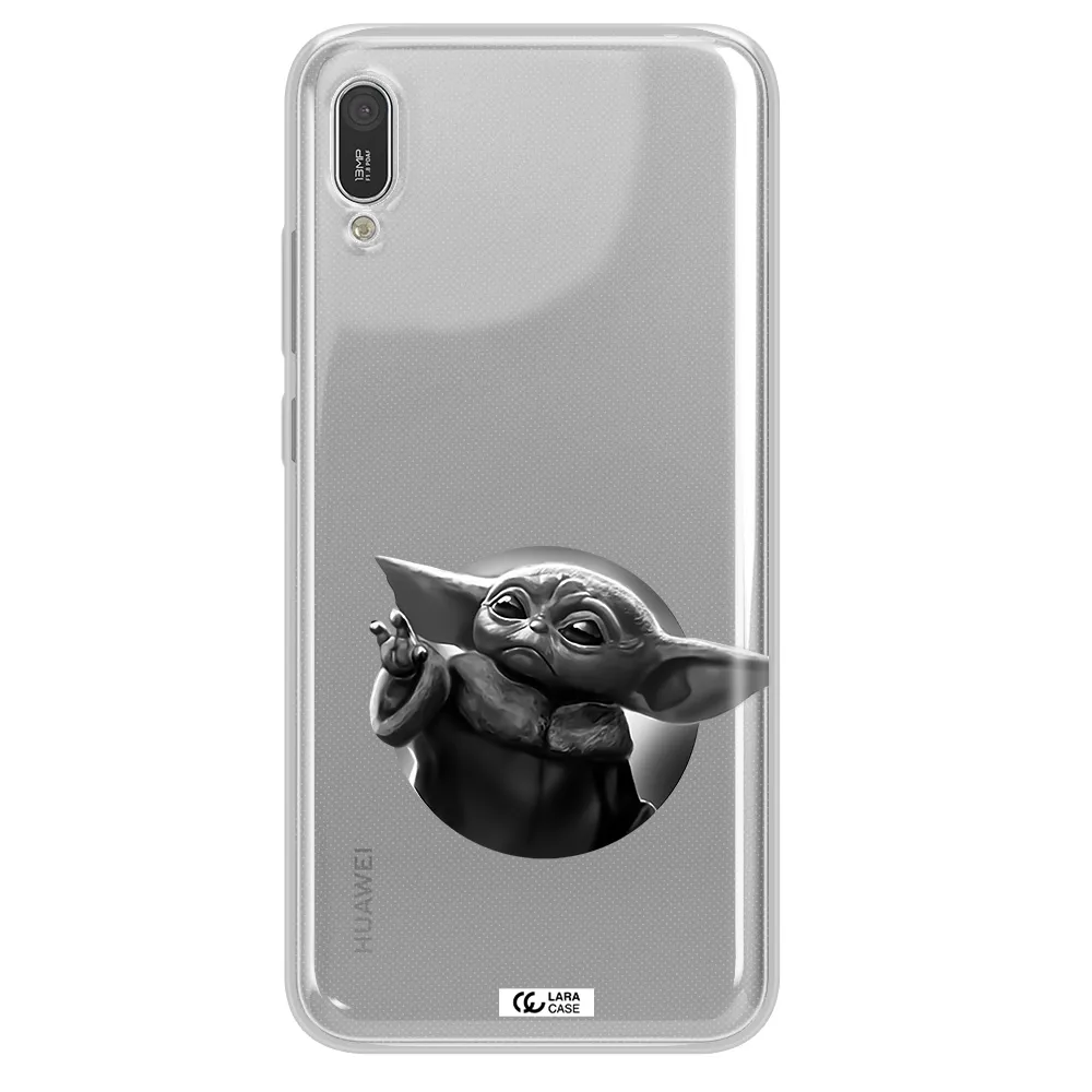 a black and white image of a baby yoda Huawei Y6 Pro 2019 Clear TPU Case