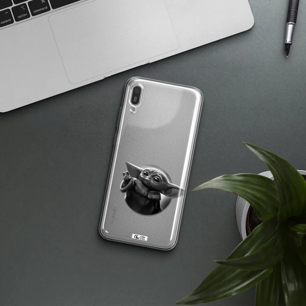 a black and white image of a baby yoda Huawei Y6 Pro 2019 Clear TPU Case