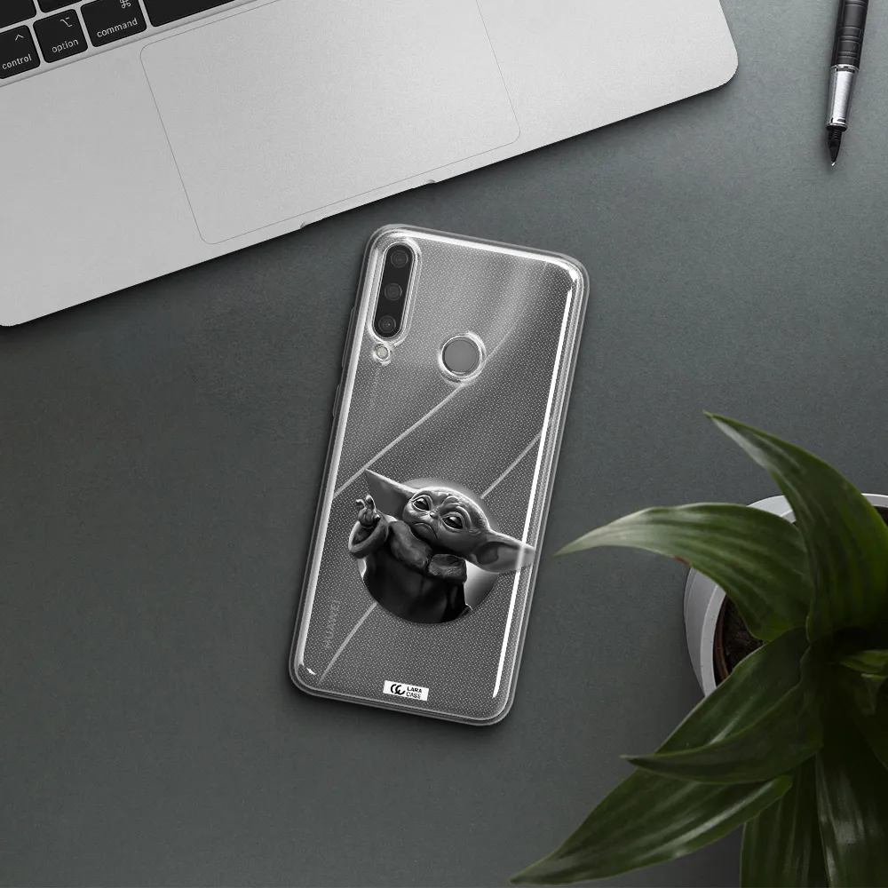 a black and white image of a baby yoda Huawei Y6P Clear TPU Case