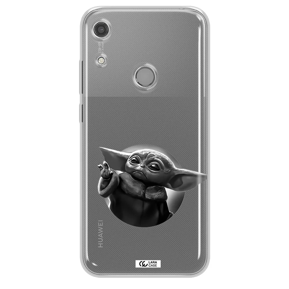 a black and white image of a baby yoda Huawei Y6S Clear TPU Case