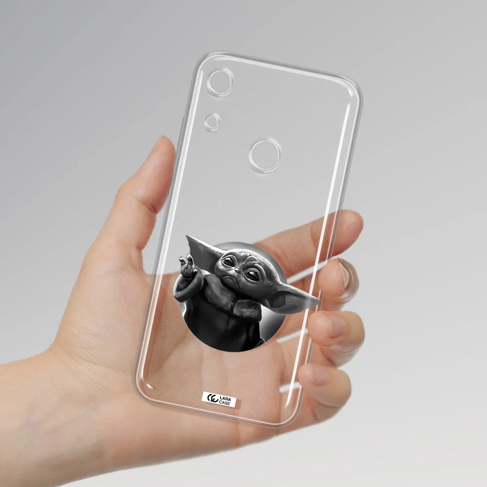a black and white image of a baby yoda Huawei Y6S Clear TPU Case