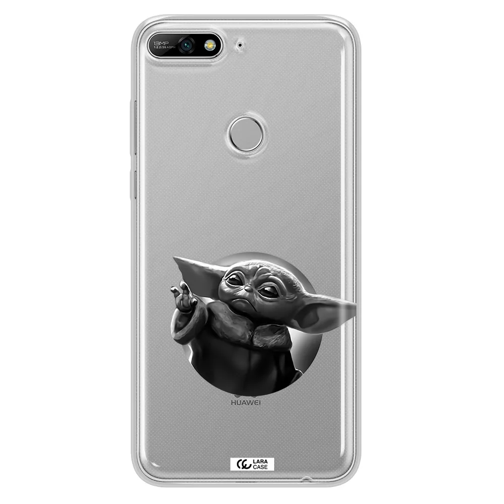 a black and white image of a baby yoda Huawei Y7 2018 Clear TPU Case