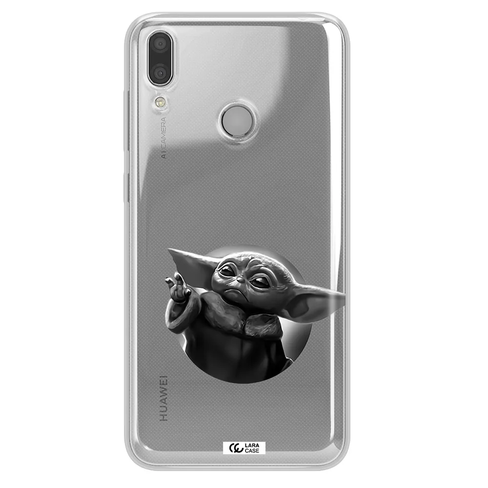 a black and white image of a baby yoda Huawei Y7 2019 Clear TPU Case