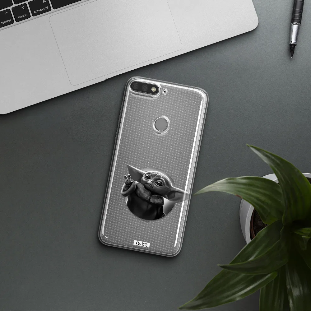 a black and white image of a baby yoda Huawei Y7 Prime 2018 Clear TPU Case