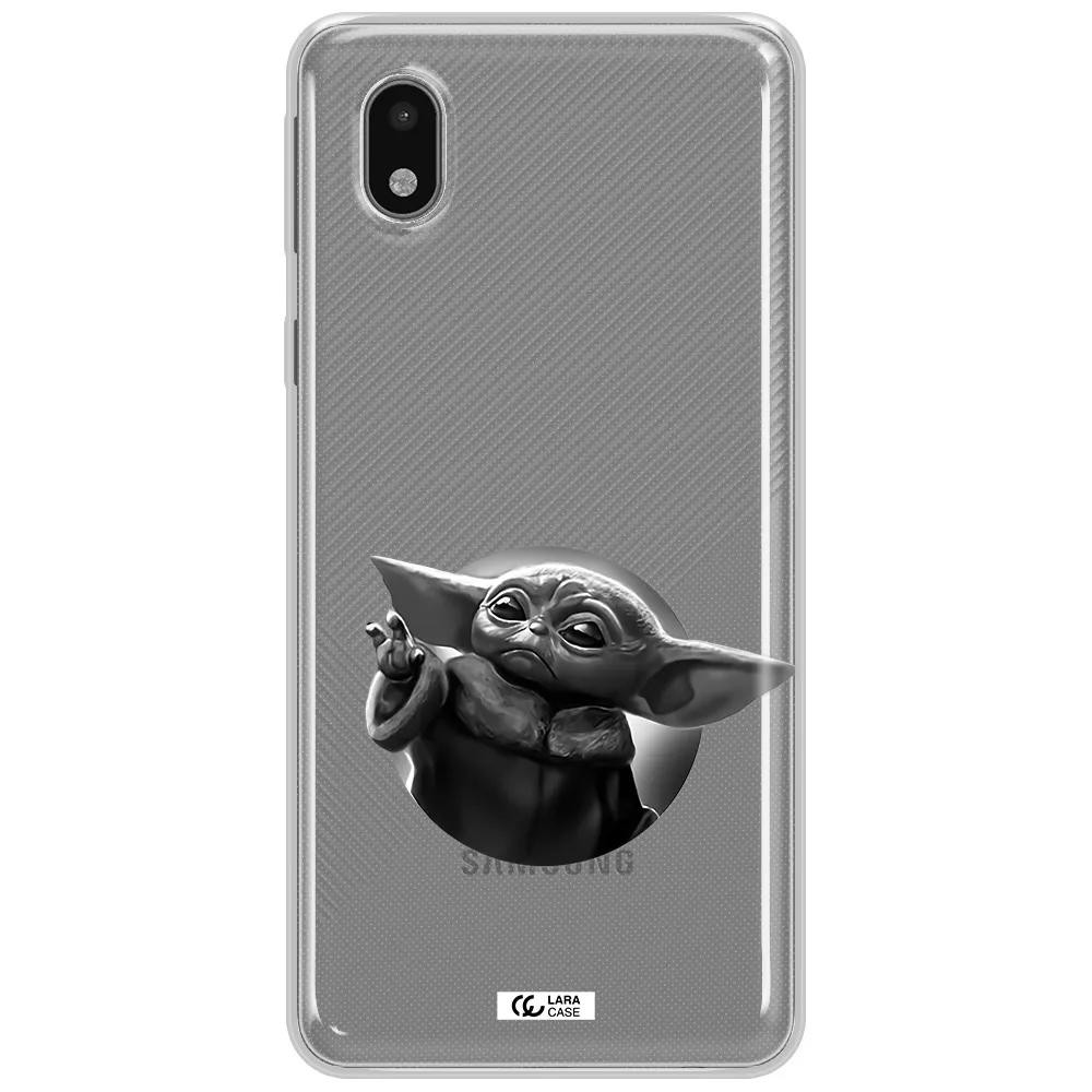 A Black And White Image Of A Baby Yoda Samsung A01 Core Clear Tpu Case