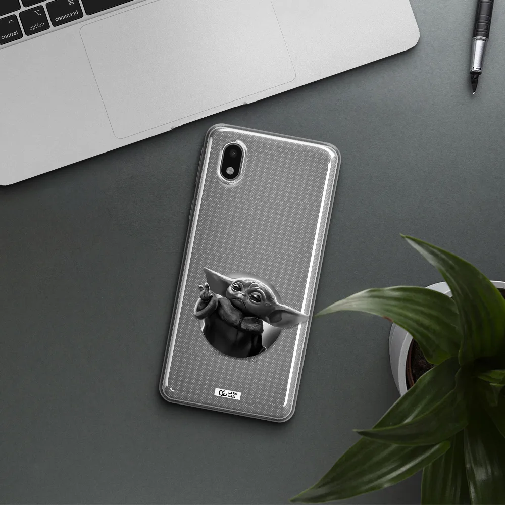 A Black And White Image Of A Baby Yoda Samsung A01 Core Clear Tpu Case