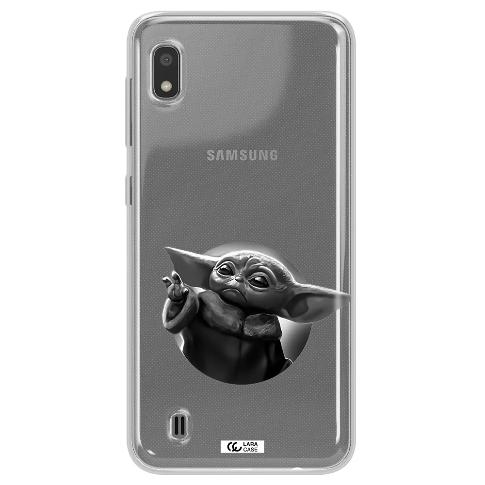 a black and white image of a baby yoda Samsung A10 Clear TPU Case