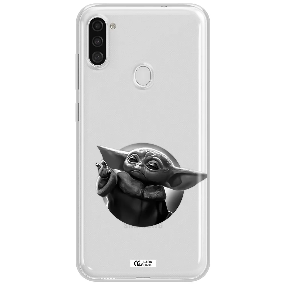a black and white image of a baby yoda Samsung A11 Clear TPU Case
