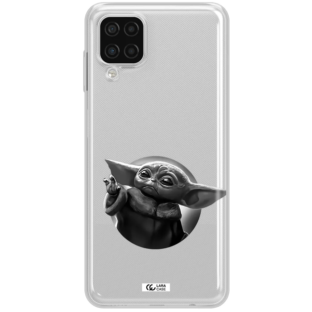 a black and white image of a baby yoda Samsung A12 4g Clear TPU Case