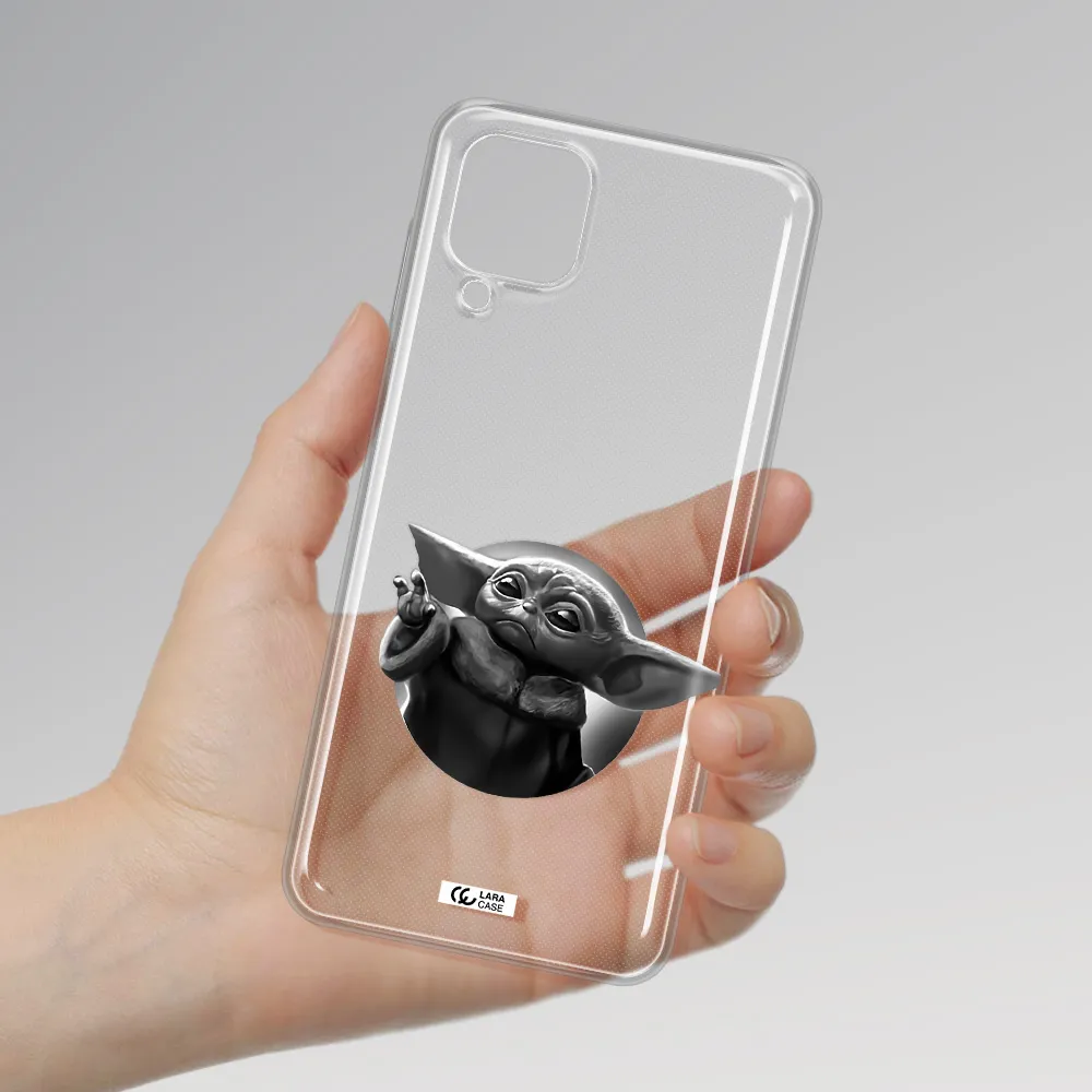 a black and white image of a baby yoda Samsung A12 4g Clear TPU Case