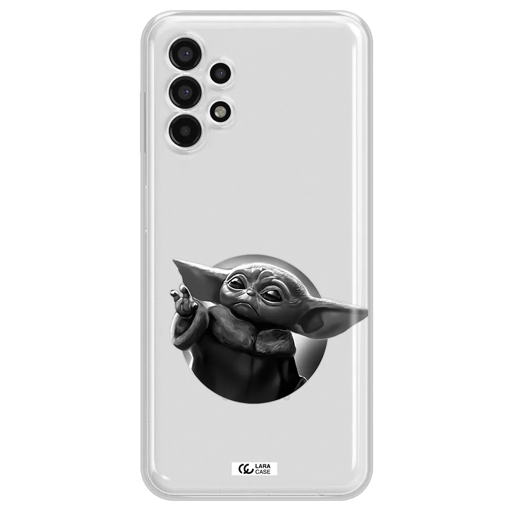 a black and white image of a baby yoda Samsung A13 4g Clear TPU Case