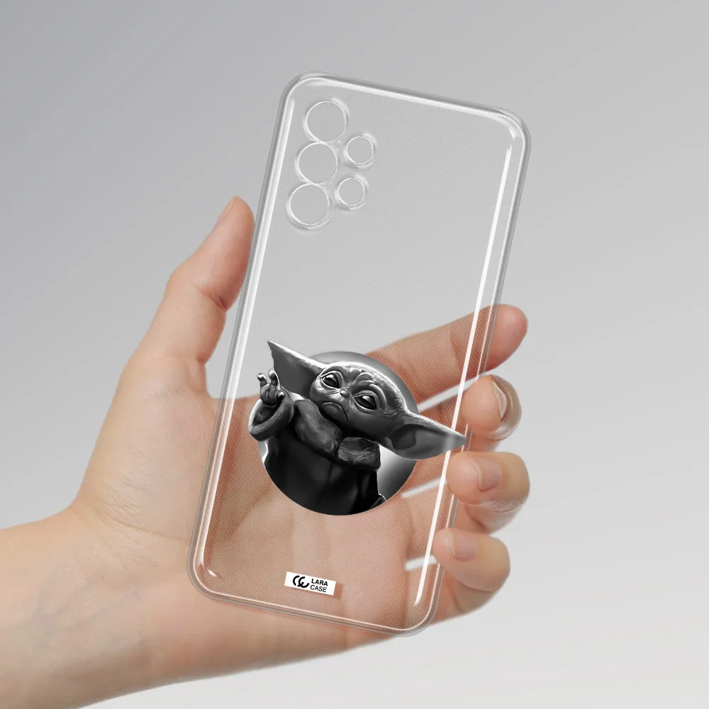 a black and white image of a baby yoda Samsung A13 4g Clear TPU Case