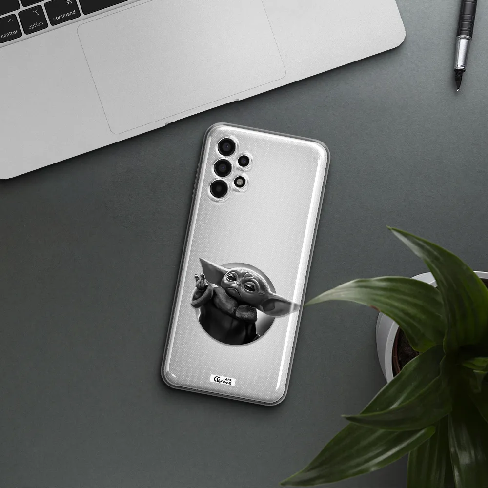 a black and white image of a baby yoda Samsung A13 4g Clear TPU Case