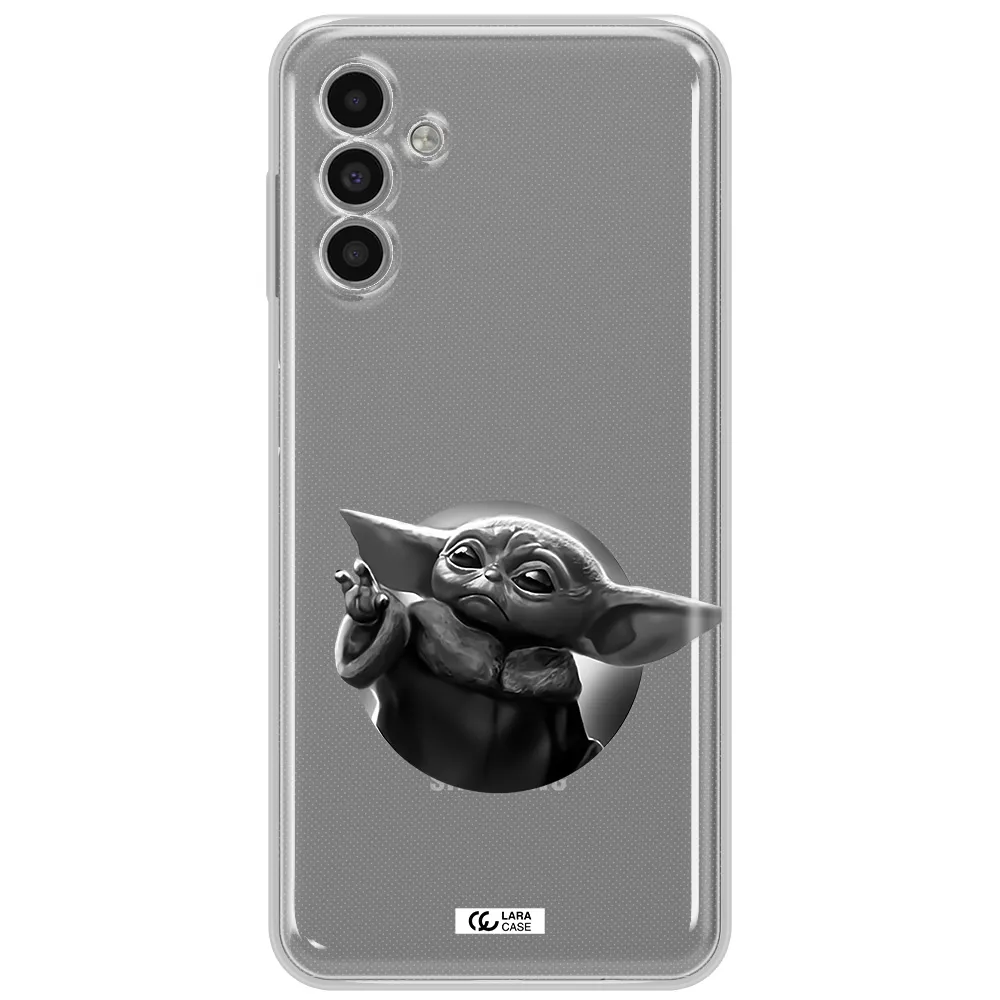 A Black And White Image Of A Baby Yoda Samsung A13 5G Clear Tpu Case