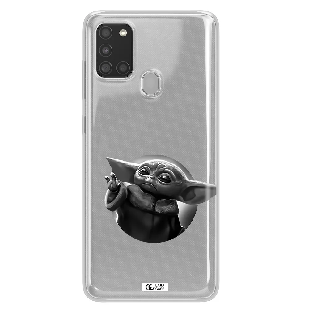 a black and white image of a baby yoda Samsung A21S Clear TPU Case