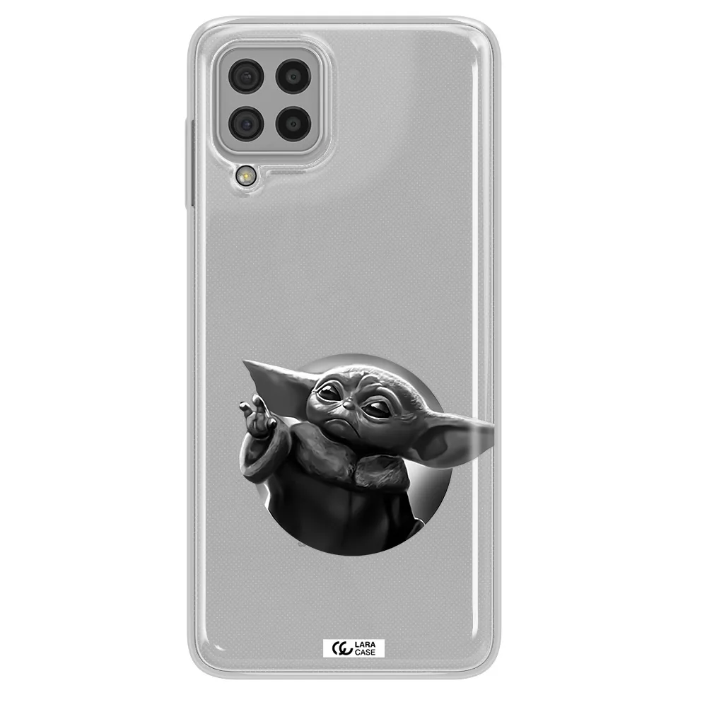 a black and white image of a baby yoda Samsung A22 4g Clear TPU Case