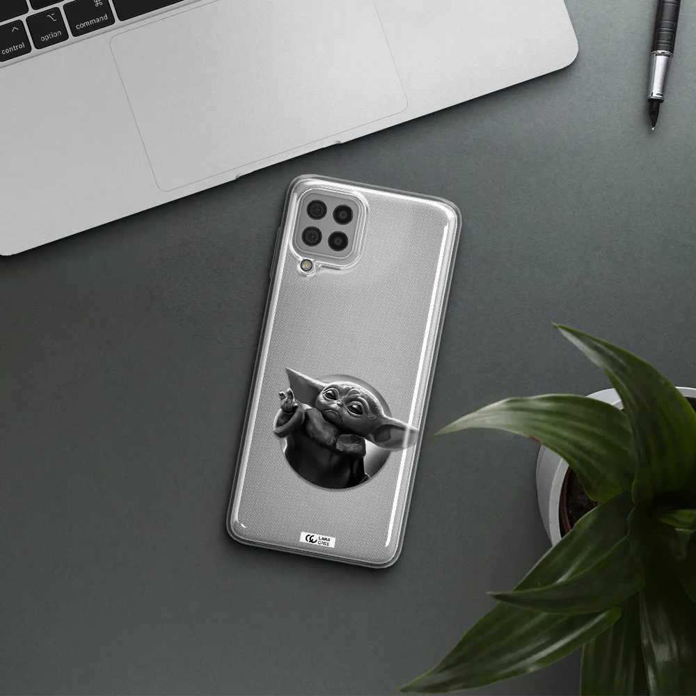 a black and white image of a baby yoda Samsung A22 4g Clear TPU Case