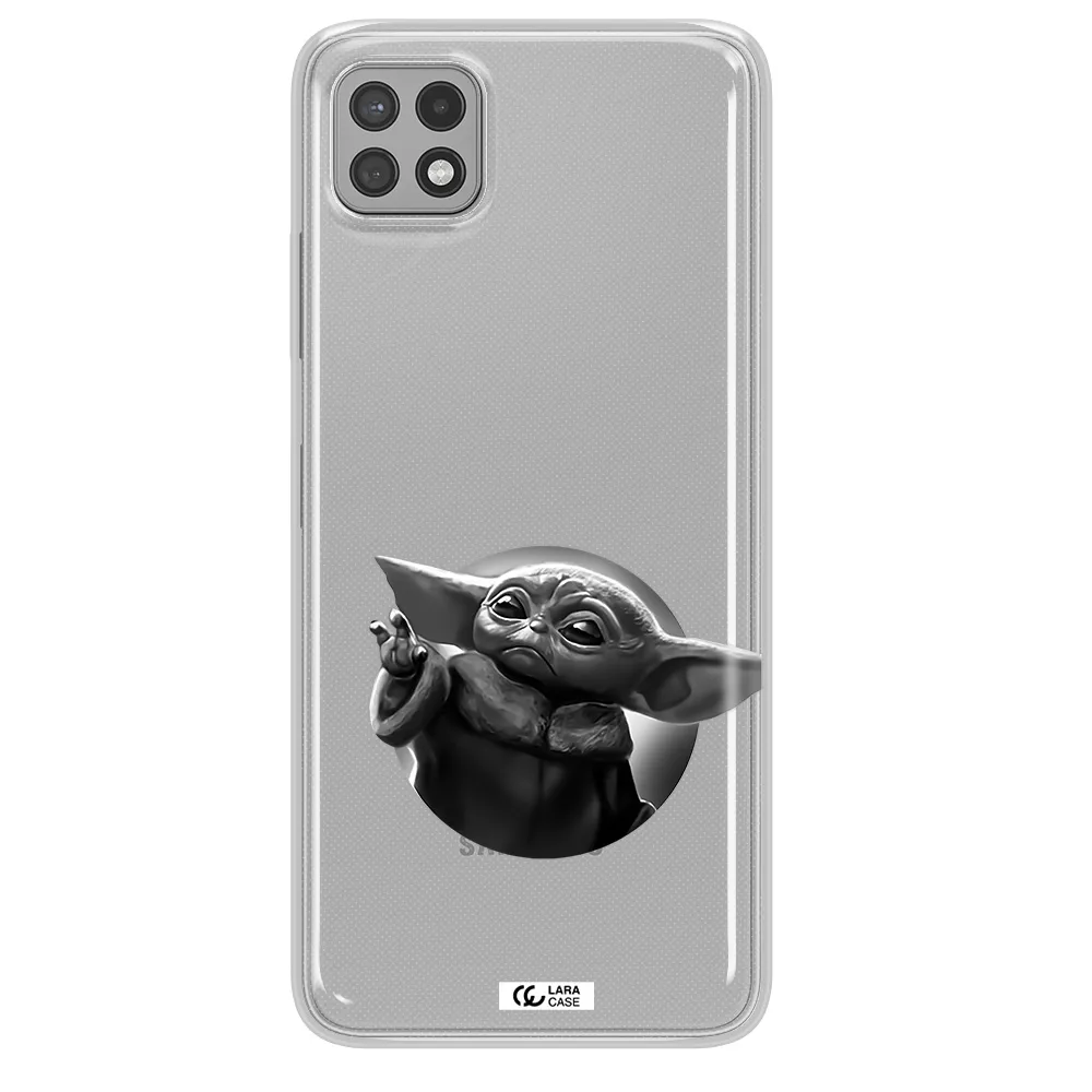 a black and white image of a baby yoda Samsung A22 5g Clear TPU Case
