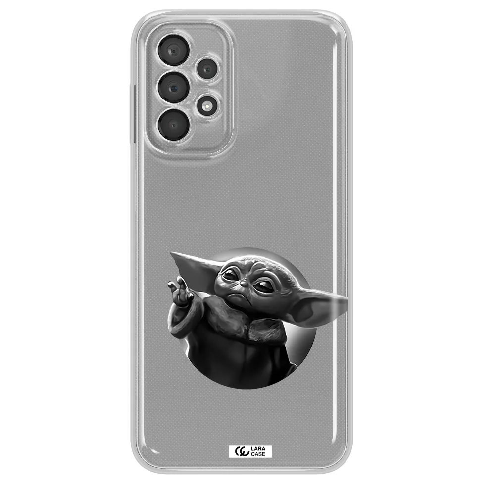 A Black And White Image Of A Baby Yoda Samsung A23 5G Clear Tpu Case