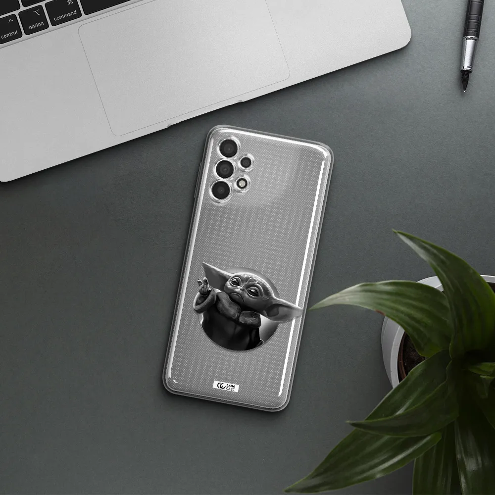 A Black And White Image Of A Baby Yoda Samsung A32 4G Clear Tpu Case