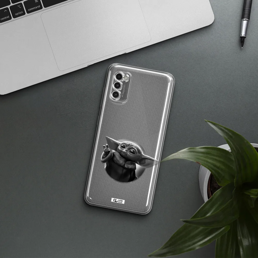 A Black And White Image Of A Baby Yoda Samsung A41 Clear Tpu Case