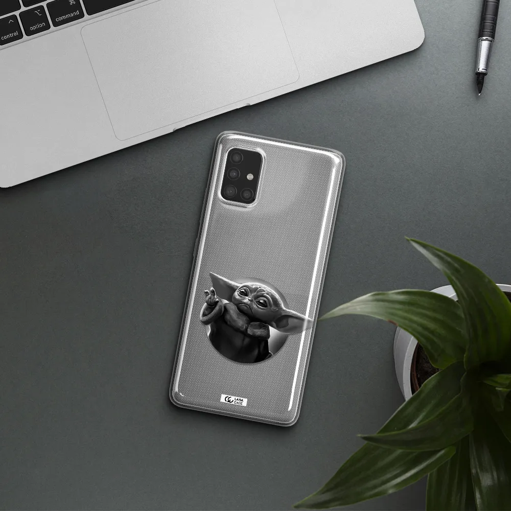 a black and white image of a baby yoda Samsung A51 Clear TPU Case