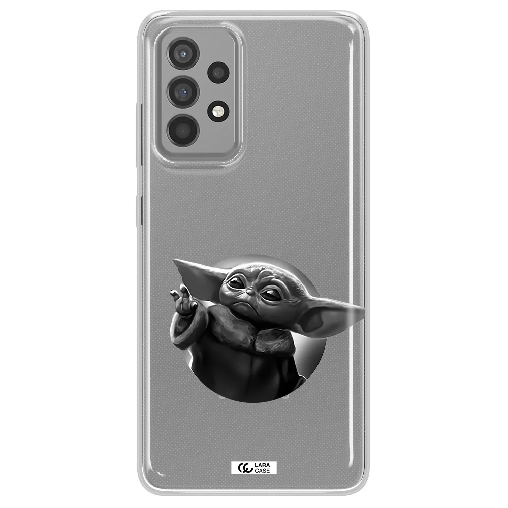 a black and white image of a baby yoda Samsung A52 Clear TPU Case