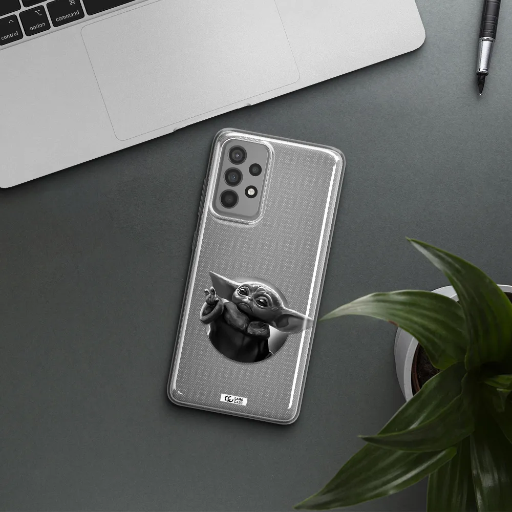a black and white image of a baby yoda Samsung A52 Clear TPU Case