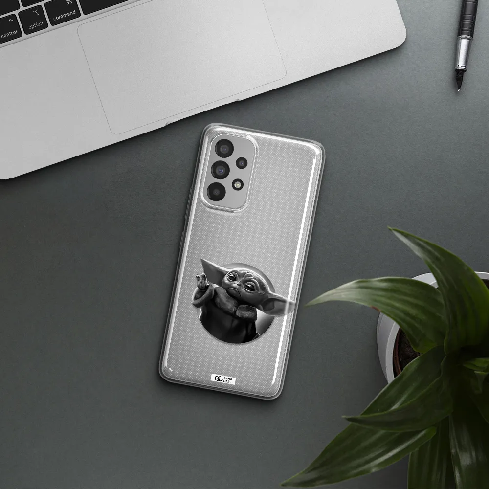 a black and white image of a baby yoda Samsung A53 Clear TPU Case