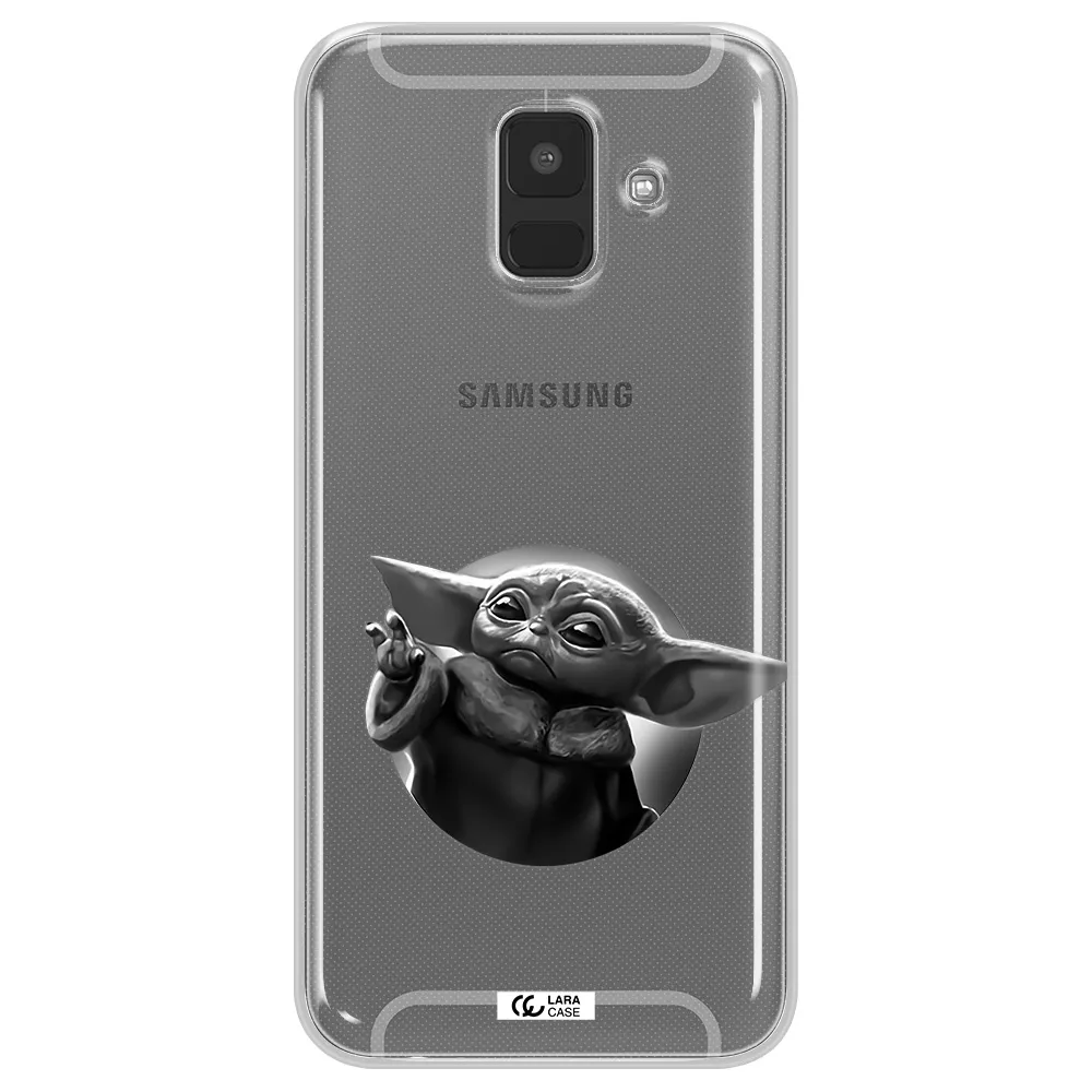 a black and white image of a baby yoda Samsung A6 Clear TPU Case
