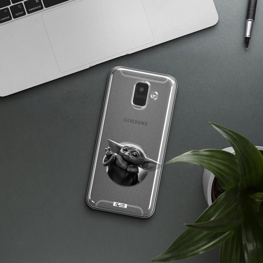a black and white image of a baby yoda Samsung A6 Clear TPU Case