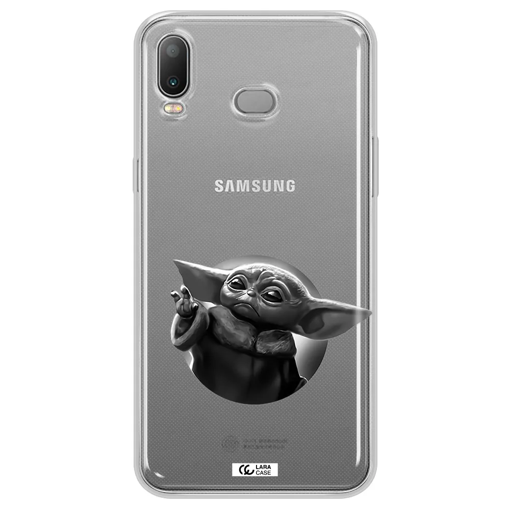 a black and white image of a baby yoda Samsung A6S Clear TPU Case