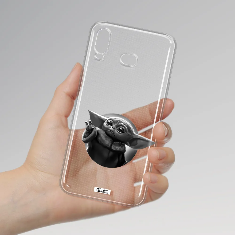 a black and white image of a baby yoda Samsung A6S Clear TPU Case