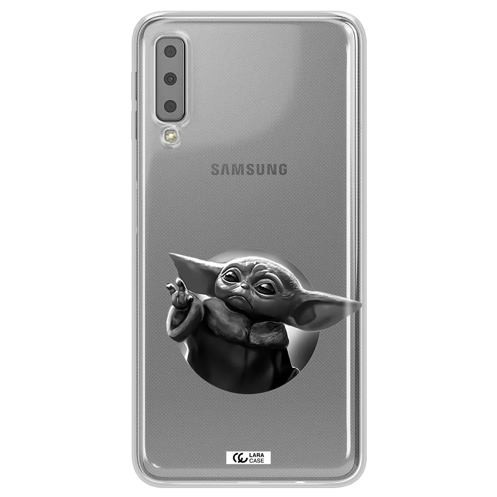 a black and white image of a baby yoda Samsung A7 2018 Clear TPU Case
