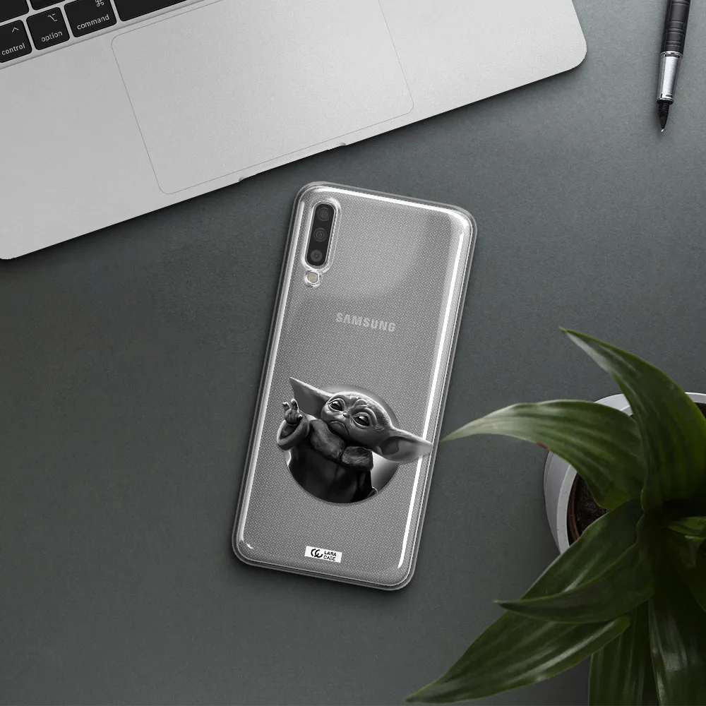 A Black And White Image Of A Baby Yoda Samsung A70S Clear Tpu Case