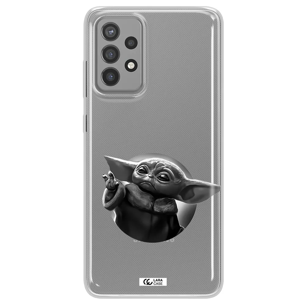 a black and white image of a baby yoda Samsung A72 Clear TPU Case