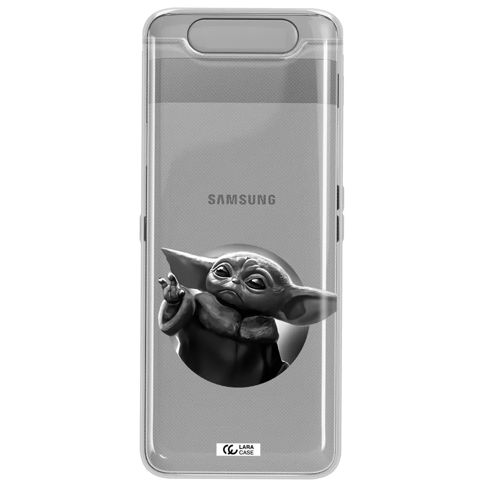 a black and white image of a baby yoda Samsung A80 Clear TPU Case