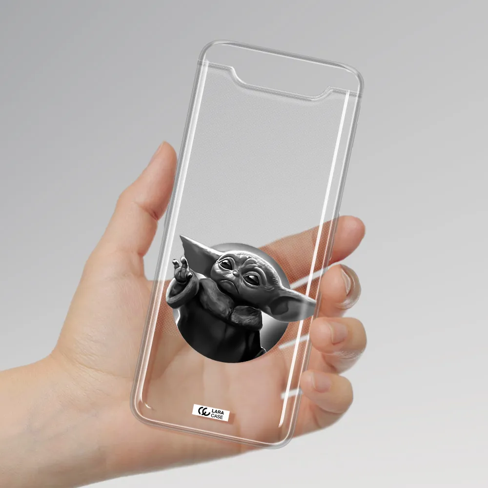 a black and white image of a baby yoda Samsung A80 Clear TPU Case
