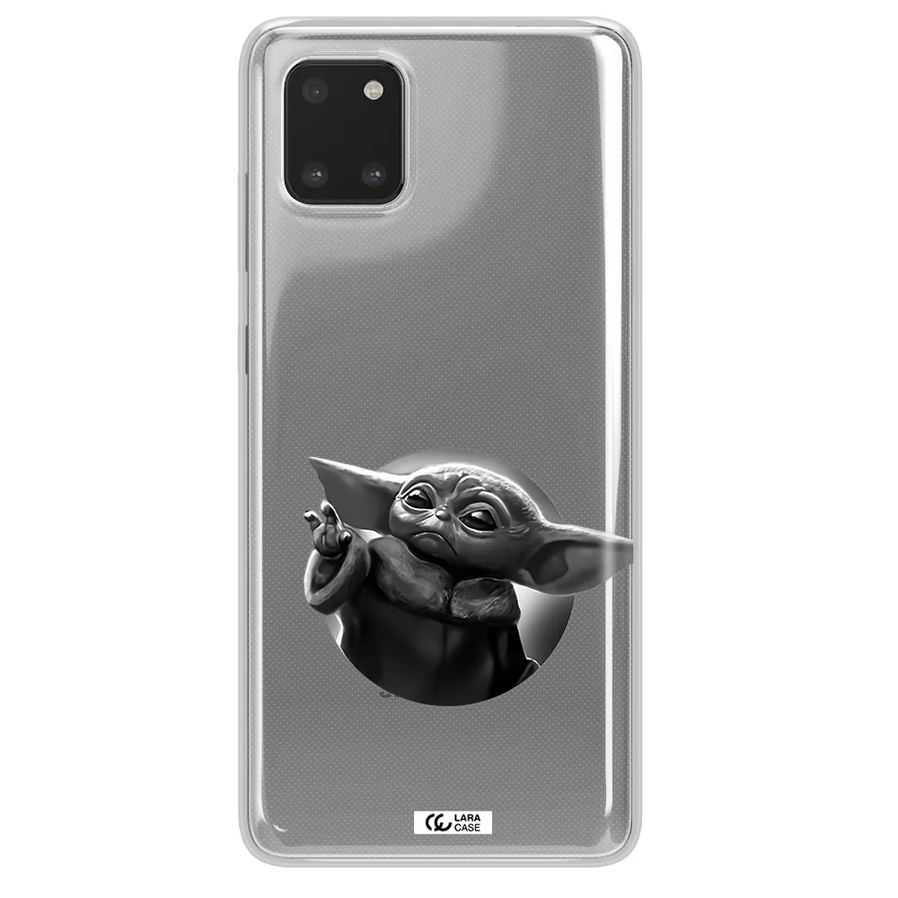 a black and white image of a baby yoda Samsung A81 Clear TPU Case