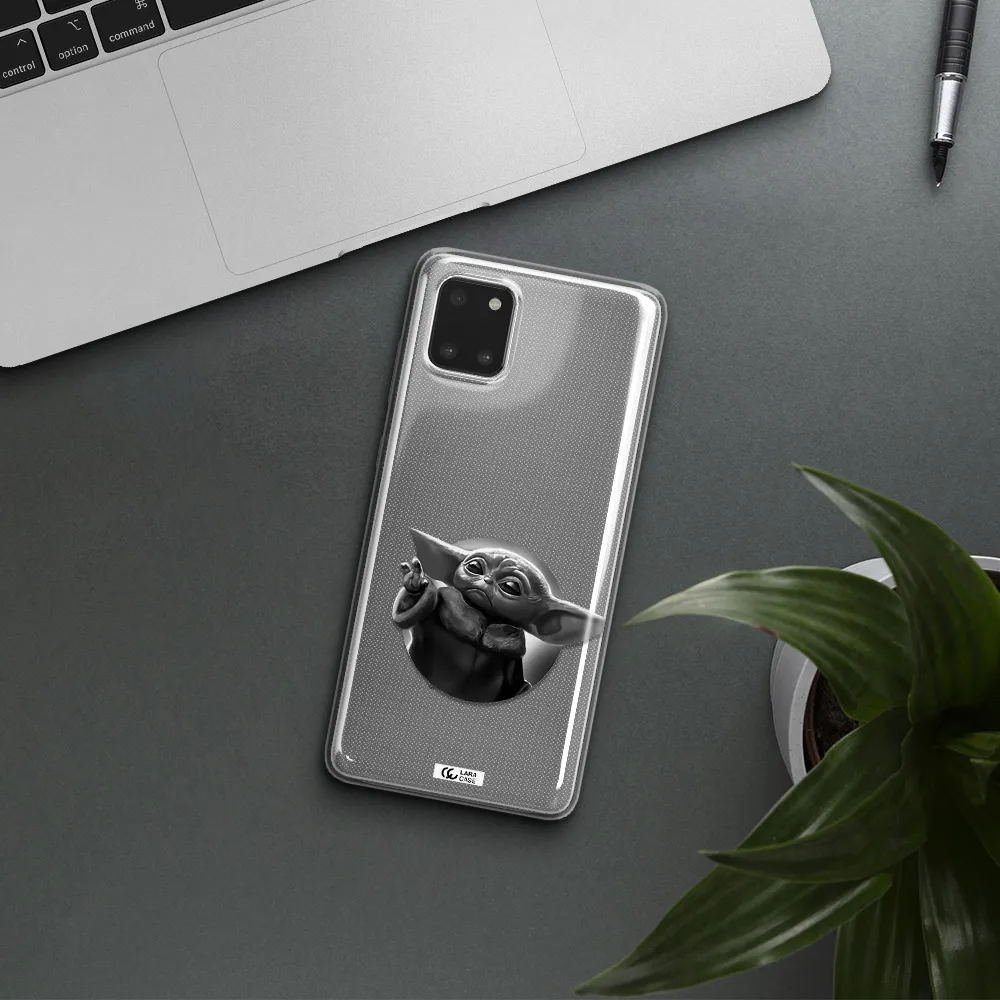 a black and white image of a baby yoda Samsung A81 Clear TPU Case