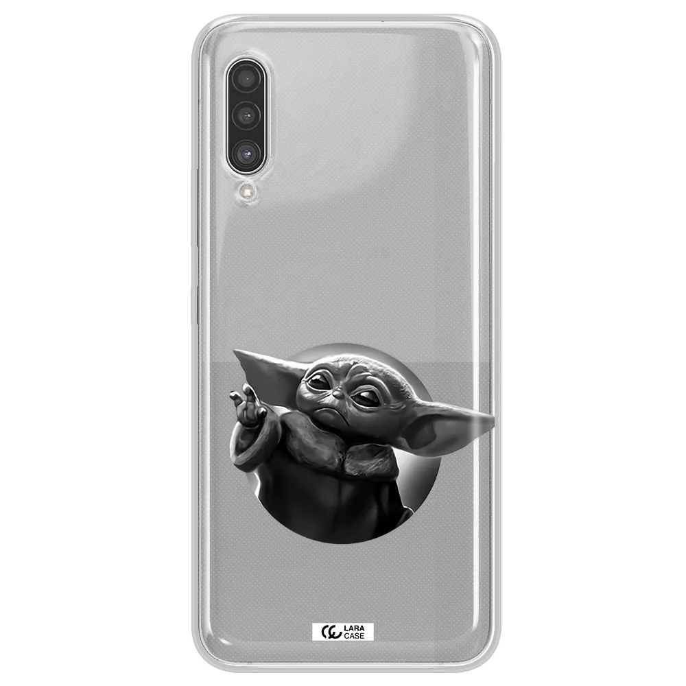 a black and white image of a baby yoda Samsung A90 Clear TPU Case